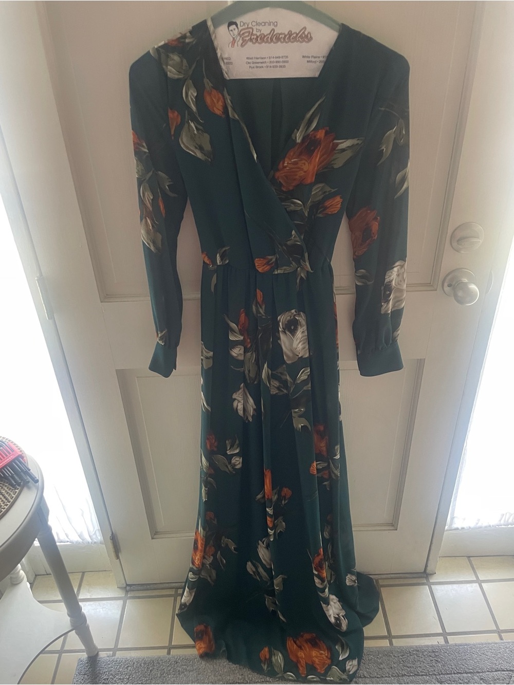 Green Floral Wrap Maxi Dress - Elegant Long Sleeve